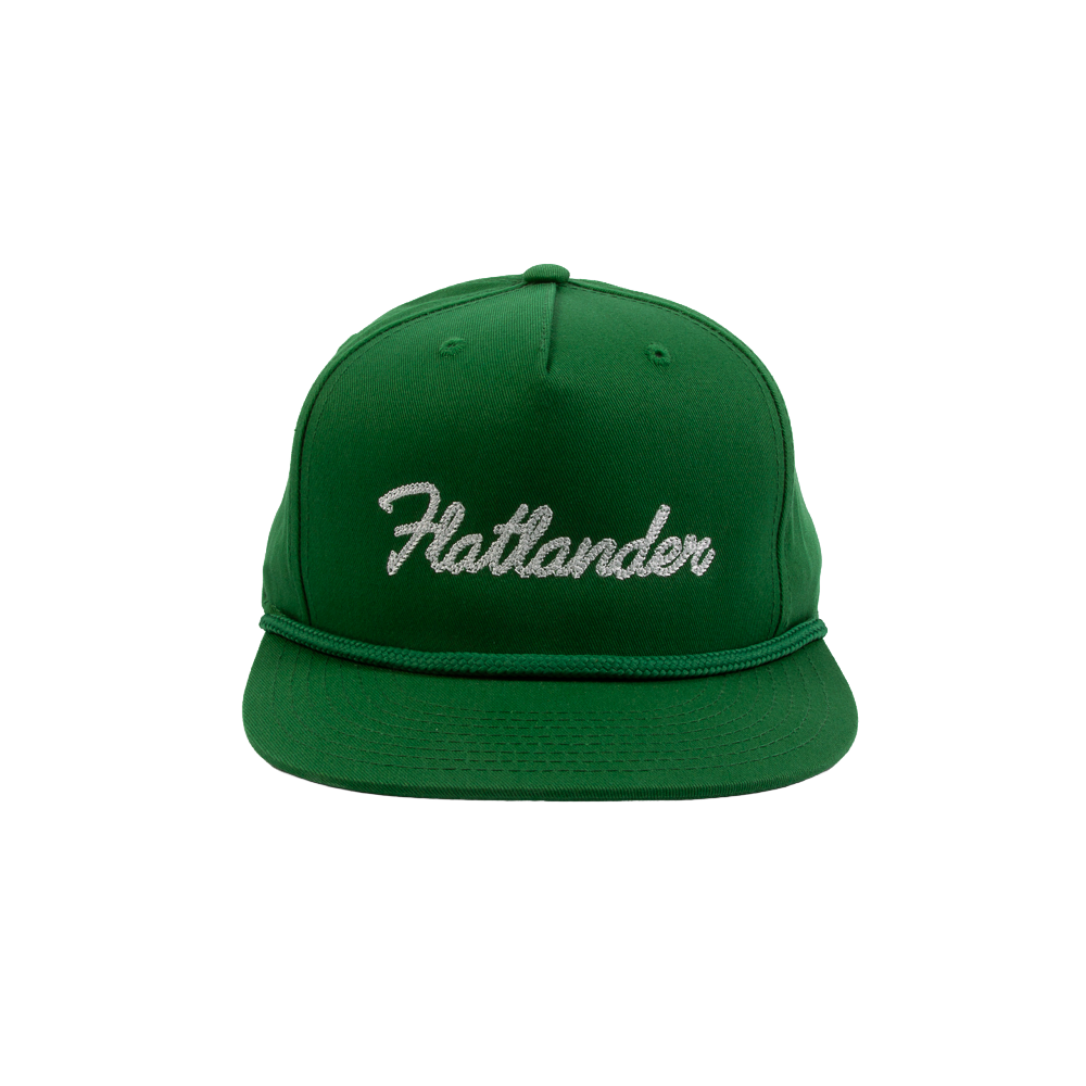 PAKO DESIGNS - FLATLANDER CHAINSTITCHED 5 PANEL FLAT BILL TWILL HAT - KELLY/WHITE