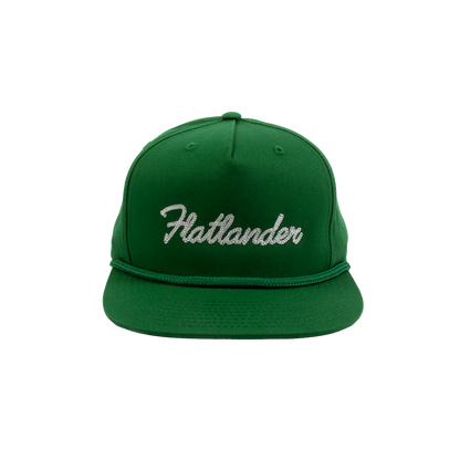 PAKO DESIGNS - FLATLANDER CHAINSTITCHED 5 PANEL FLAT BILL TWILL HAT - KELLY/WHITE