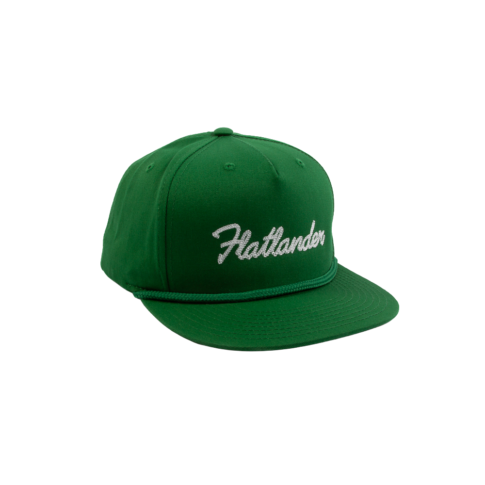 PAKO DESIGNS - FLATLANDER CHAINSTITCHED 5 PANEL FLAT BILL TWILL HAT - KELLY/WHITE