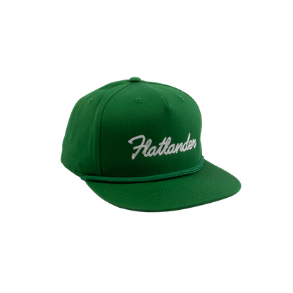 PAKO DESIGNS - FLATLANDER CHAINSTITCHED 5 PANEL FLAT BILL TWILL HAT - KELLY/WHITE