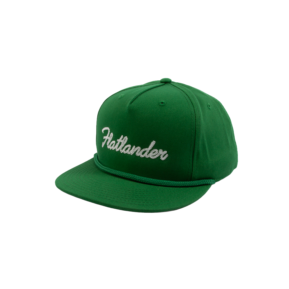 PAKO DESIGNS - FLATLANDER CHAINSTITCHED 5 PANEL FLAT BILL TWILL HAT - KELLY/WHITE