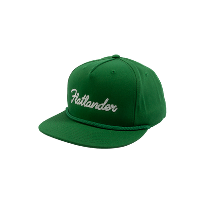 PAKO DESIGNS - FLATLANDER CHAINSTITCHED 5 PANEL FLAT BILL TWILL HAT - KELLY/WHITE