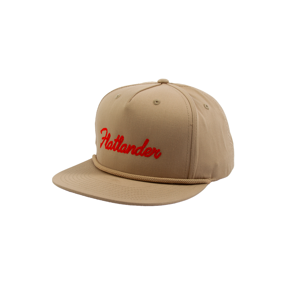 PAKO DESIGNS - FLATLANDER CHAINSTITCHED 5 PANEL FLAT BILL TWILL HAT - KHAKI/ORANGE