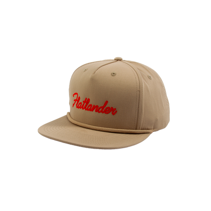 PAKO DESIGNS - FLATLANDER CHAINSTITCHED 5 PANEL FLAT BILL TWILL HAT - KHAKI/ORANGE