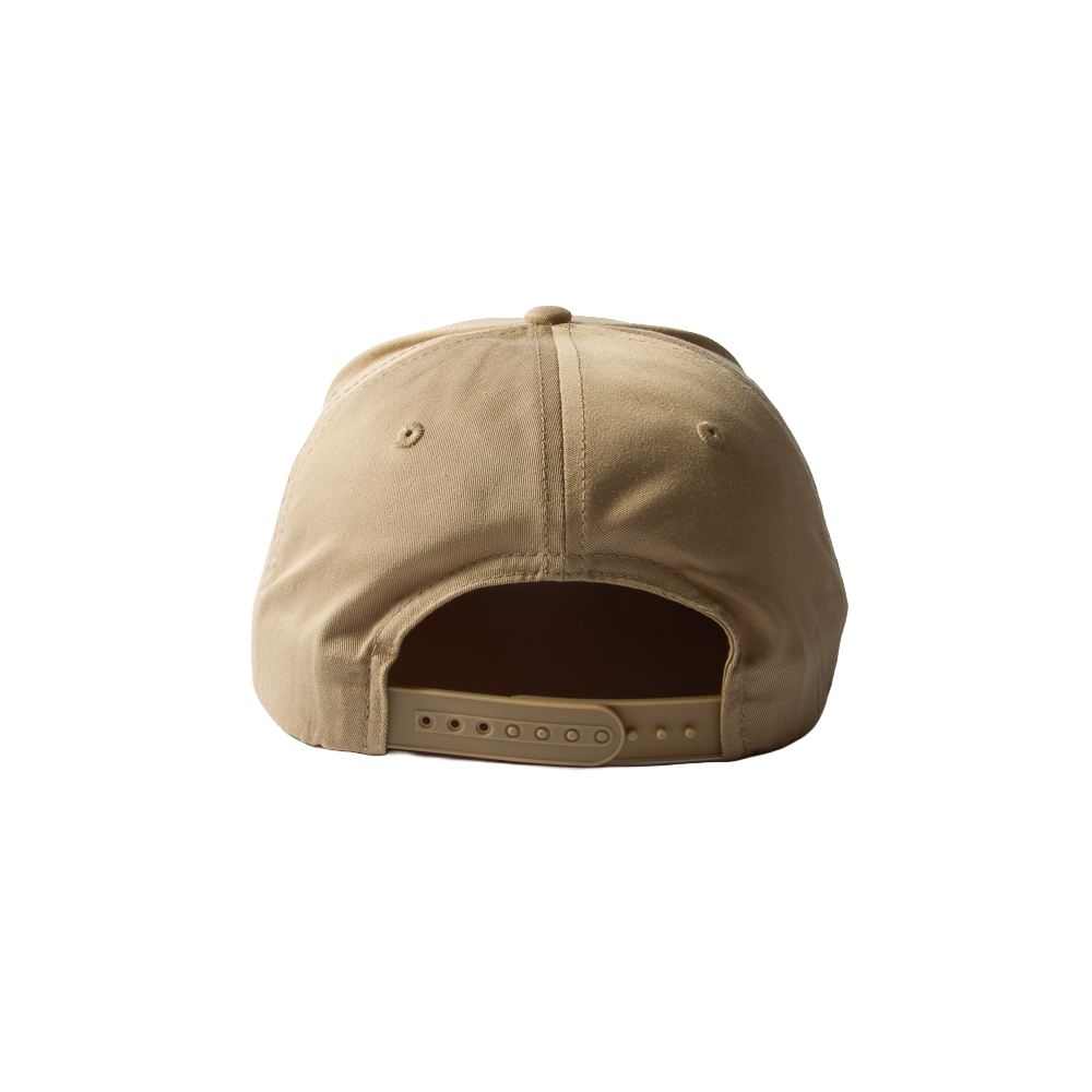PAKO DESIGNS - FLATLANDER CHAINSTITCHED 5 PANEL FLAT BILL TWILL HAT - KHAKI/ORANGE