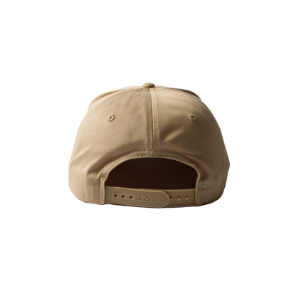 PAKO DESIGNS - FLATLANDER CHAINSTITCHED 5 PANEL FLAT BILL TWILL HAT - KHAKI/ORANGE