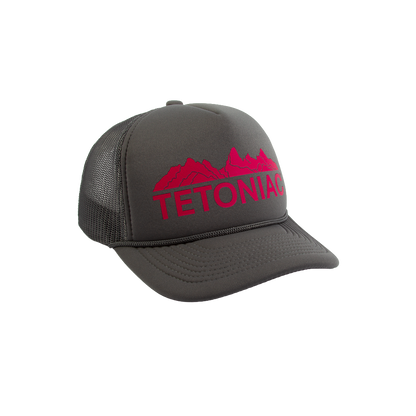 PAKO DESIGNS - TETONIAC® 5 PANEL FLAT BILL FOAM TRUCKER HAT - DARK GREY / PINK