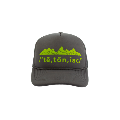Tetoniac® Phonetic 5 Panel Curved Bill Foam Trucker Hat- Dark Grey & Electric Lime