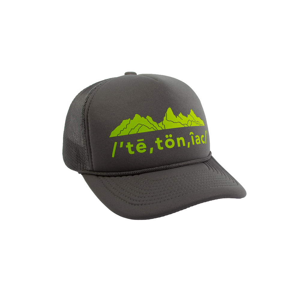 Tetoniac® Phonetic 5 Panel Curved Bill Foam Trucker Hat- Dark Grey & Electric Lime
