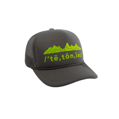 Tetoniac® Phonetic 5 Panel Curved Bill Foam Trucker Hat- Dark Grey & Electric Lime