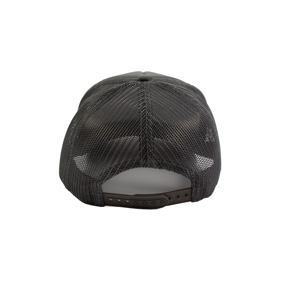 Tetoniac® Phonetic 5 Panel Curved Bill Foam Trucker Hat- Dark Grey & Electric Lime