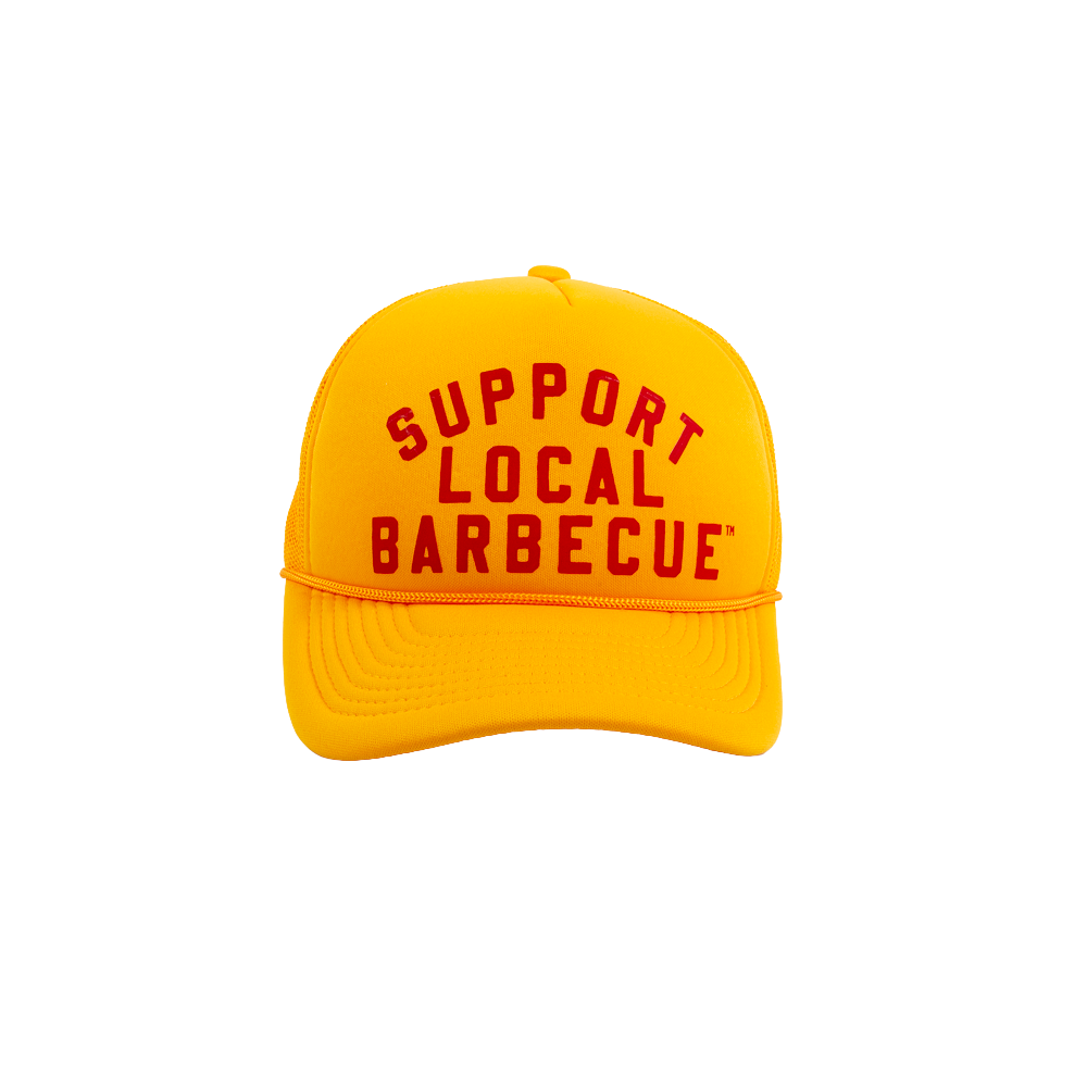 Support Local Barbecue™ Trucker Hat – Football Gold & Red