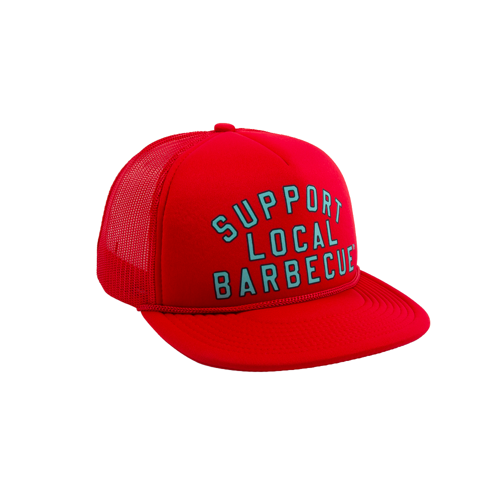 Support Local Barbecue™ Trucker Hat – Soccer Red & Teal