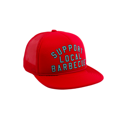 Support Local Barbecue™ Trucker Hat – Soccer Red & Teal