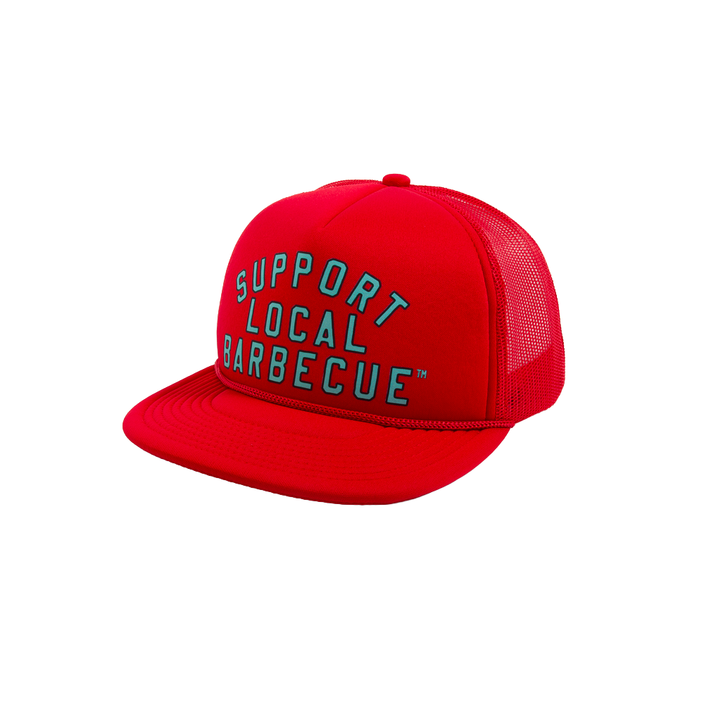 Support Local Barbecue™ Trucker Hat – Soccer Red & Teal