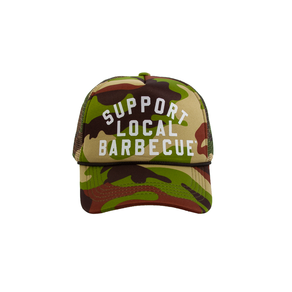Support Local Barbecue™ Trucker Hat - Woodland Camo & White