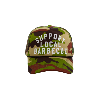 Support Local Barbecue™ Trucker Hat - Woodland Camo & White