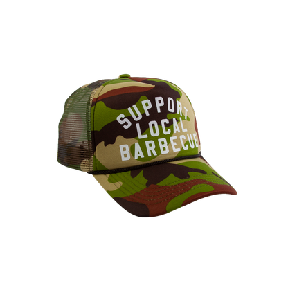 Support Local Barbecue™ Trucker Hat - Woodland Camo & White