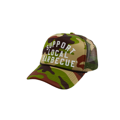 Support Local Barbecue™ Trucker Hat - Woodland Camo & White