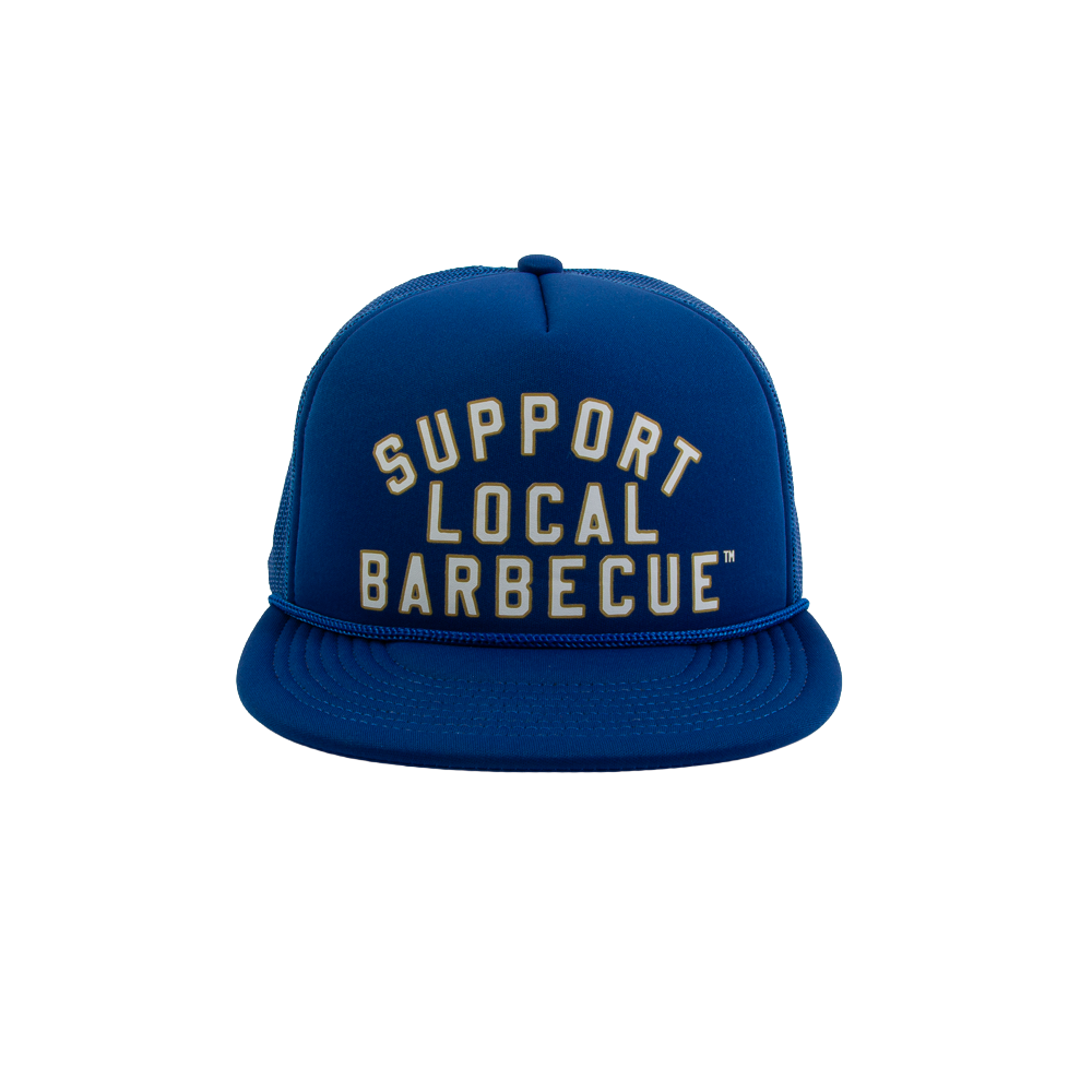 Support Local Barbecue™ Trucker Hat – Blue, White & Gold