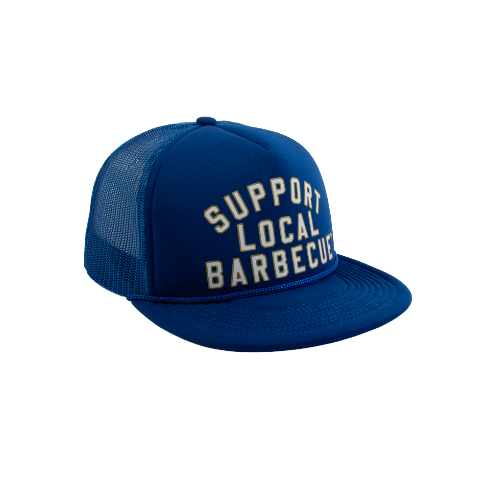 Support Local Barbecue™ Trucker Hat – Blue, White & Gold
