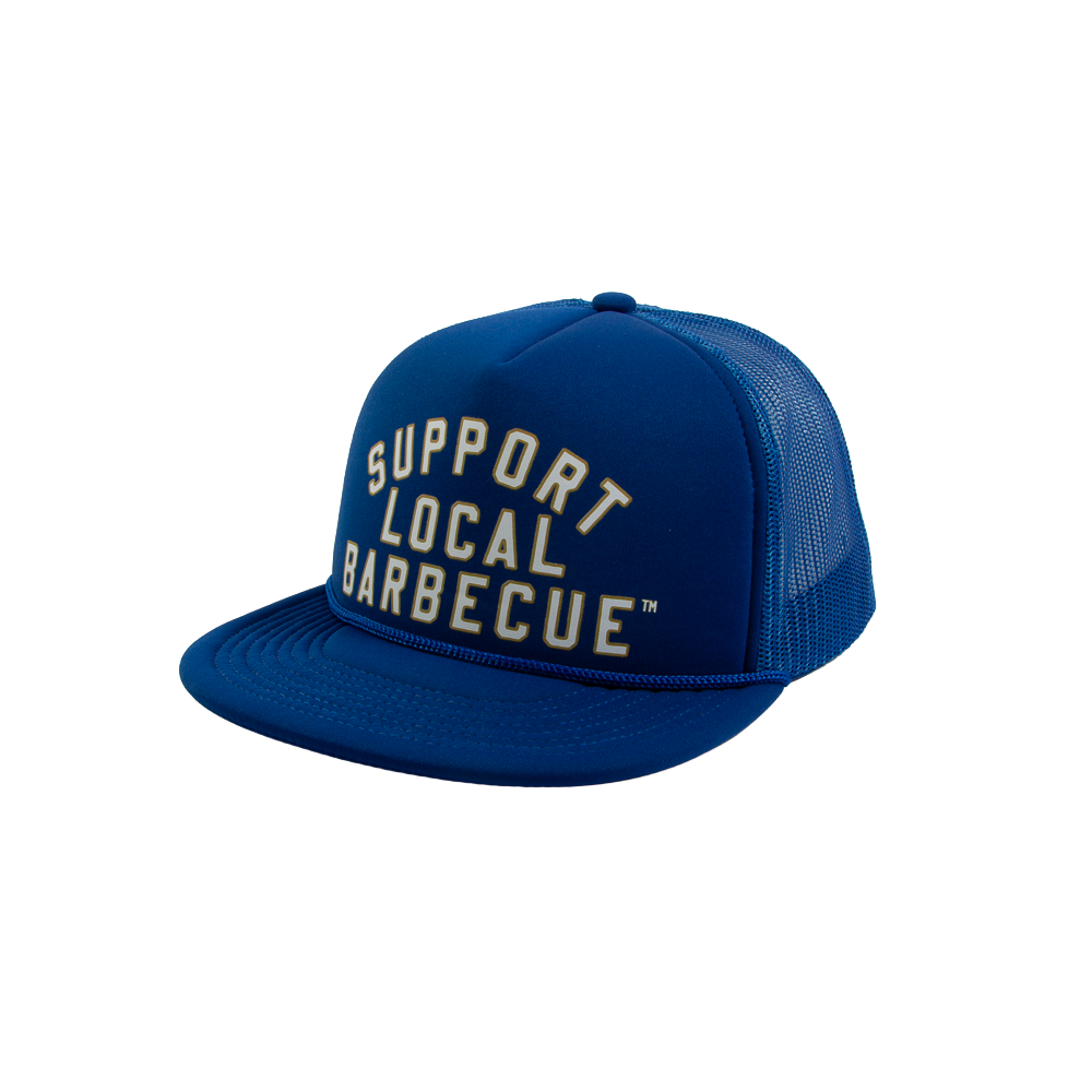 Support Local Barbecue™ Trucker Hat – Blue, White & Gold