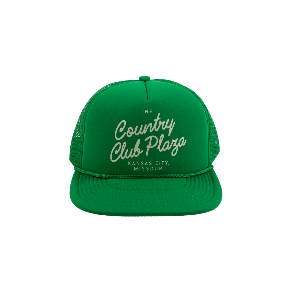 PAKO DESIGNS - STREETS & NEIGHBORHOODS 5 PANELPLAZA FLAT BILL FOAM TRUCKER HAT - KELLY/SUSHI RICE