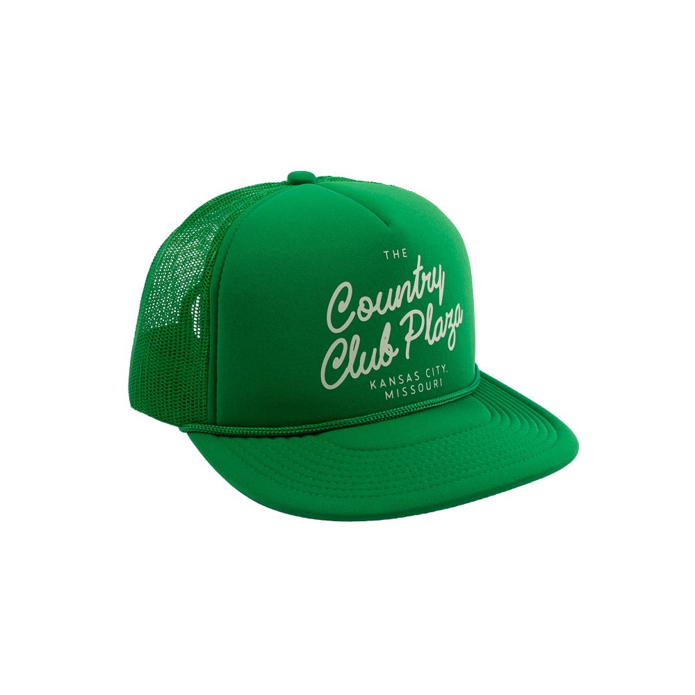 PAKO DESIGNS - STREETS & NEIGHBORHOODS 5 PANELPLAZA FLAT BILL FOAM TRUCKER HAT - KELLY/SUSHI RICE