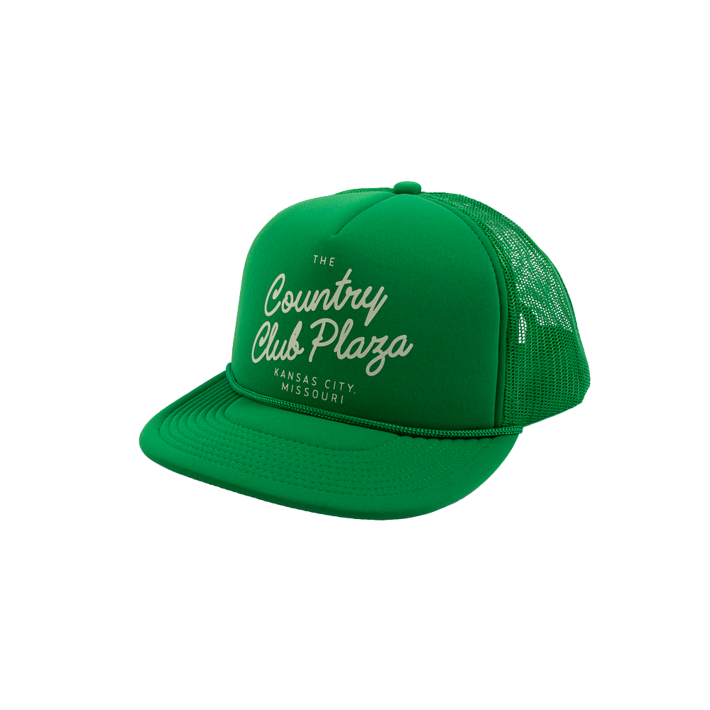 PAKO DESIGNS - STREETS & NEIGHBORHOODS 5 PANELPLAZA FLAT BILL FOAM TRUCKER HAT - KELLY/SUSHI RICE