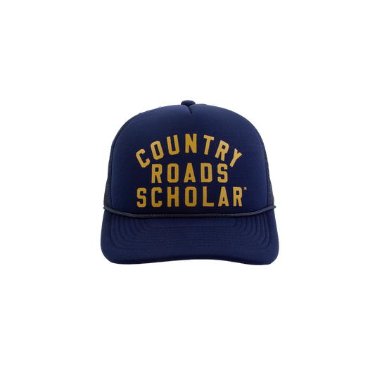 PAKO DESIGNS - COUNTRY ROADS SCHOLAR™ - FOAM TRUCKER HAT - NAVY & GOLD
