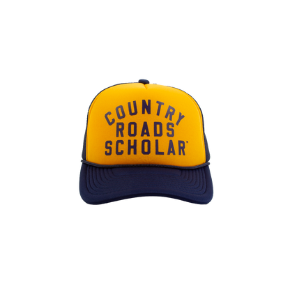 Country Road Scholar™ Foam Trucker Hat - Navy & Gold Tricolor (Script)
