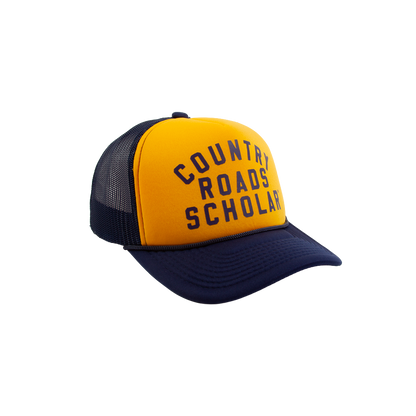 Country Road Scholar™ Foam Trucker Hat - Navy & Gold Tricolor (Script)