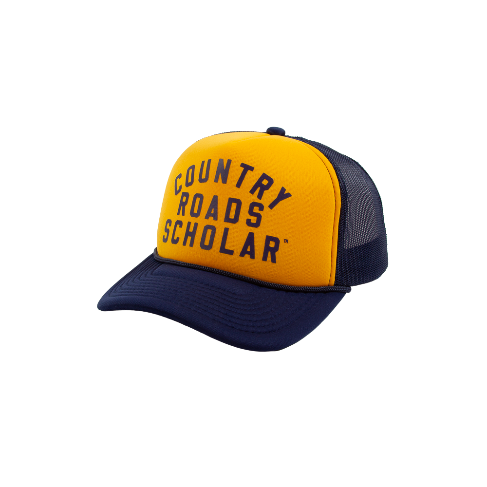 Country Road Scholar™ Foam Trucker Hat - Navy & Gold Tricolor (Script)