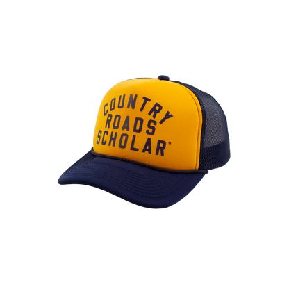 Country Road Scholar™ Foam Trucker Hat - Navy & Gold Tricolor (Script)