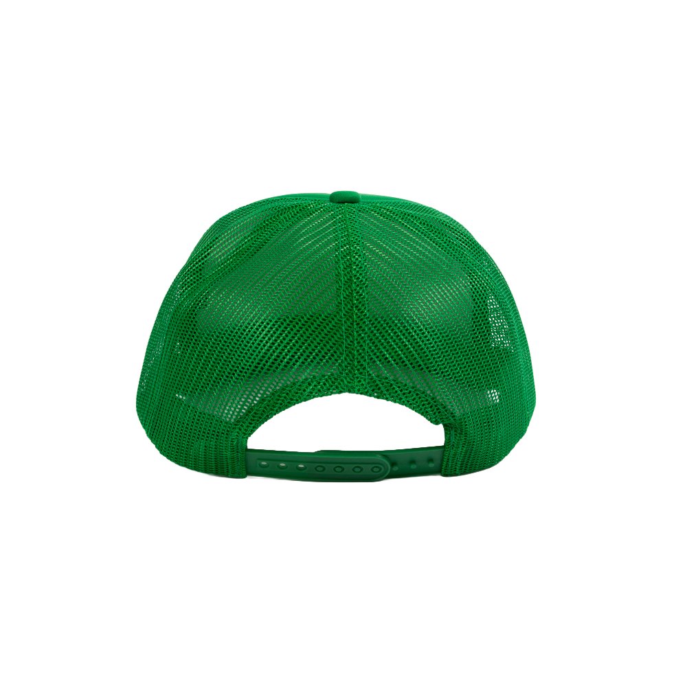 PAKO DESIGNS - STREETS & NEIGHBORHOODS 5 PANELPLAZA FLAT BILL FOAM TRUCKER HAT - KELLY/SUSHI RICE