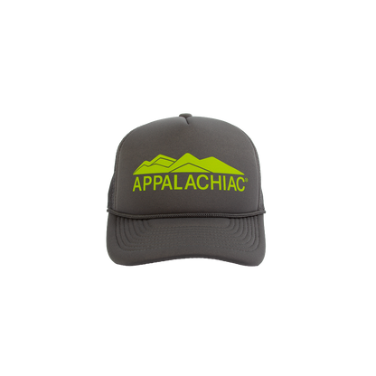 PAKO DESIGNS - APPALACHIAC® 5 PANEL CURVED BILL FOAM TRUCKER HAT - GREY/ELECTRIC LIME