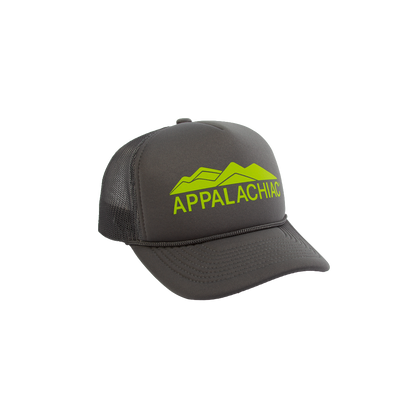 PAKO DESIGNS - APPALACHIAC® 5 PANEL CURVED BILL FOAM TRUCKER HAT - GREY/ELECTRIC LIME