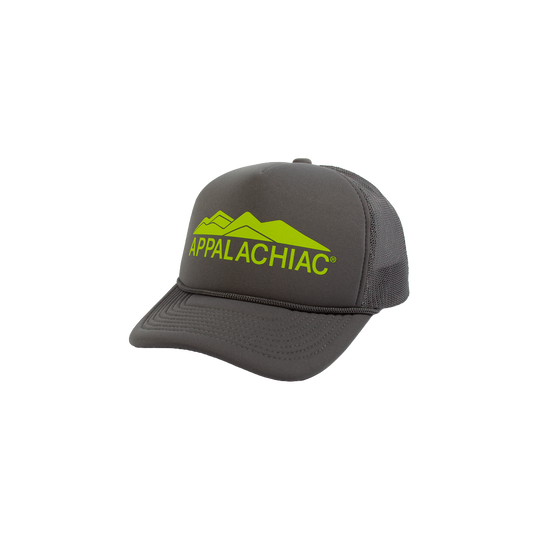 Appalachiac® 5 Panel Curved Bill Foam Trucker Hat- Grey & Electric Lime