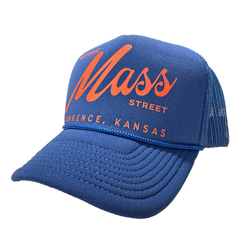 PAKO DESIGNS - MASS STREET - FOAM TRUCKER HAT - LAWRENCE BLUE & RED