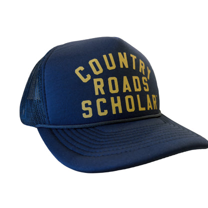 PAKO DESIGNS - COUNTRY ROADS SCHOLAR™ - FOAM TRUCKER HAT - NAVY & GOLD