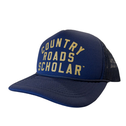 PAKO DESIGNS - COUNTRY ROADS SCHOLAR™ - FOAM TRUCKER HAT - NAVY & GOLD