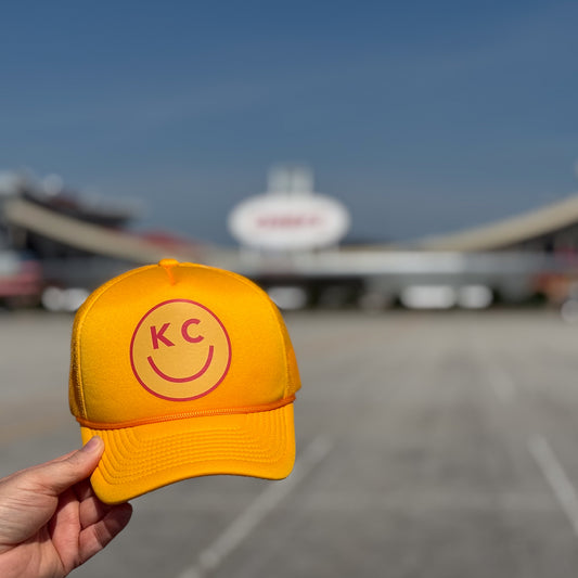 PAKO DESIGNS - "SMILE YOU'RE IN KC" - FOAM TRUCKER HAT - FOOTBALL YELLOW