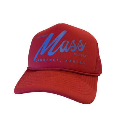 PAKO DESIGNS - MASS STREET - FOAM TRUCKER HAT - LAWRENCE RED & BLUE