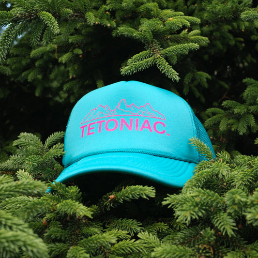 Tetoniac™ 5 Panel Foam Trucker Hat - Electric Teal/Hot Pink