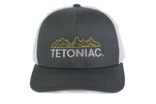EMBROIDERED TETONIAC™ SIX (6) PANEL TRUCKER SNAPBACK - GRAPHITE/WHITE - PAKO Designs